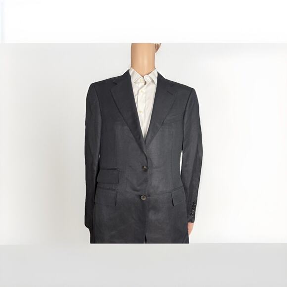 Tom Ford Black Herringbone Silk Linen Blazer Sportcoat Jacket IT52/42R US Men’s